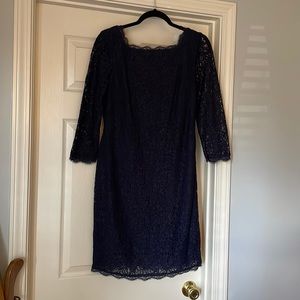 Adrianna Papell navy lace dress.